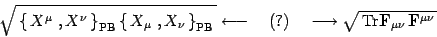 \begin{displaymath}
\sqrt{\,\left\{\, X^\mu\ , X^\nu\,\right\}_{\mathrm{PB}}
\...
...{\, \mathrm{Tr}\mathbf{F}_{\mu\nu}\,
\mathbf{F}^{\mu\nu}\,}
\end{displaymath}