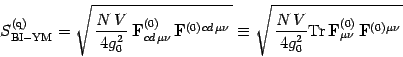 \begin{displaymath}
S^{(\mathrm{q})}_{\mathrm{BI-YM}}=
\sqrt{\, {N\, V\over 4g_...
...}\,
\mathbf{F}_{\mu\nu}^{(0)}\, \mathbf{F}^{(0)}{}^{\mu\nu}\,}
\end{displaymath}