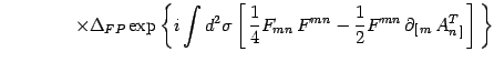 $\displaystyle \qquad \qquad \times
\Delta_{FP}\exp\left\{ i\int d^2\sigma \left...
...n} 
F^{mn}-{1\over 2}F^{mn}  \partial_{[ m}  A^T_{n ]} \right] 
\right\}$