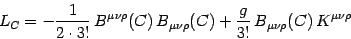 \begin{displaymath}
L_C= -{1\over 2\cdot 3!}\, B^{\mu\nu\rho}(C)\, B_{\mu\nu\rho}(C)
+{g\over 3!} \, B_{\mu\nu\rho}(C)\, K^{\mu\nu\rho}
\end{displaymath}