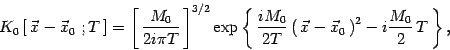 \begin{displaymath}
K_0\left[\, \vec x - \vec x_0\ ; T \, \right]=\left[\,
{M_0\...
...vec x -\vec x_0
\, \right)^{2}-i{M_0\over 2 }\, T\, \right\}
,
\end{displaymath}