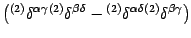 $\displaystyle \left( {}^{(2)} \delta ^{\alpha \gamma} {}^{(2)} \delta ^{\beta
\delta} - {}^{(2)} \delta ^{\alpha \delta} {}^{(2)} \delta
^{\beta \gamma} \right)$