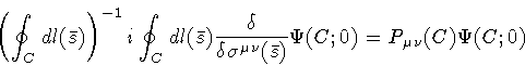 \begin{displaymath}\left( \oint _{C} dl (\bar{s}) \right) ^{-1}
i
\oint _{C} d...
...u} (\bar{s})}
\Psi (C ; 0)
=
P _{\mu \nu} (C)
\Psi (C ; 0)
\end{displaymath}