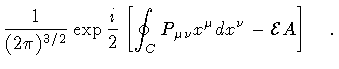 $\displaystyle \frac{1}{(2 \pi) ^{3/2}}
\exp
\frac{i}{2}
\left[
\oint _{C}
P _{\mu \nu} x ^{\mu} d x ^{\nu}
-
{\mathcal{E}} A
\right]
\quad .$