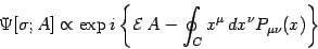 \begin{displaymath}
\Psi [\sigma ; A]
\propto
\exp
i
\left\{
{\mathcal{E}}...
... \oint _{C} x ^{\mu}   d x ^{\nu}
P _{\mu \nu} (x)
\right\}
\end{displaymath}