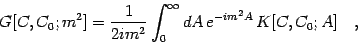 \begin{displaymath}
G[C , C _{0} ; m ^{2}]
=
\frac{1}{2 i m ^{2}}
\int _{0} ...
...nfty} dA  
e ^{- i m ^{2} A}  
K [C , C _{0} ; A]
\quad ,
\end{displaymath}