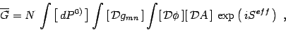 \begin{displaymath}
\overline G= N\,
\int \left[\, dP^{0)}\, \right] \int \lef...
... ][\, {\cal D} A \, ]\, \exp
\left (\, i S^{eff}\, \right)\ ,
\end{displaymath}