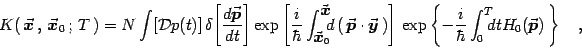 \begin{displaymath}
K(  {\vec{\mbox{\boldmath {$x$}}}}  ,   {\vec{\mbox{\bold...
...\! \! dt H_0({\vec{\mbox{\boldmath {$p$}}}}) \right\}
\quad ,
\end{displaymath}