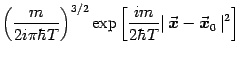 $\displaystyle \left({m\over 2i\pi\hbar T }\right)^{3/2}
\exp\left[{im\over 2\hb...
...\vec{\mbox{\boldmath {$x$}}}}-{\vec{\mbox{\boldmath {$x$}}}}_0  \vert^2\right]$