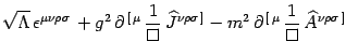 $\displaystyle \sqrt\Lambda \epsilon^{\mu\nu\rho\sigma} 
+ g^2  \partial^{  ...
...a ]} -m^2 \partial^{  [ \mu} 
{1\over \Box} \widehat A^{\nu\rho\sigma ]}$