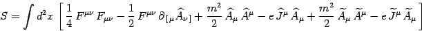 \begin{displaymath}
S=\int d^2x \left[  {1\over 4}  F^ {\mu\nu}  F_ {\mu\nu}...
...ilde A^\mu -e 
\widetilde J^\mu   \widetilde A_\mu
 \right]
\end{displaymath}