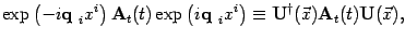 $\displaystyle \exp\left(-i\mbox{\textit{\bf {}q }}_i x^i \right)
\mbox{\textit{...
...^\dagger(\vec x) \mbox{\textit{\bf {}A}}_t(t) \mbox{\textit{\bf {}U}}(\vec x)
,$