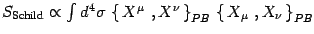 $S _{\mathrm{Schild}}\propto \int d^4\sigma \,
\left\{\, X^\mu\ , X^\nu\, \right\}_{PB}\,
\left\{\, X_\mu\ , X_\nu\, \right\}_{PB}$