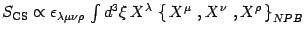 $S _{\mathrm{CS}}\propto
\epsilon_{\lambda\mu\nu\rho}\, \int d^3\xi\,
X^{\lambda}\, \left\{ \, X^\mu\ , X^\nu \ , X^{\rho} \,\right\}_{NPB} $