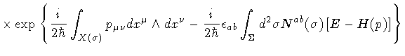 $\displaystyle \times
\exp
\left\{
\frac{i}{2 \hbar}
\int _{X (\sigma)}
p _{\mu ...
...}
\int _{\Sigma} d ^2 \sigma
N ^{ab} (\sigma)
\left[ E - H (p) \right]
\right\}$