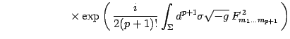 $\displaystyle \qquad \qquad \qquad \times
\exp\left( {i\over 2(p+1)!} \int_\Sigma d^{p+1}\sigma \sqrt{- g}
  F_{m_1\dots m_{p+1}}^{ 2} \right)$