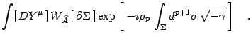 $\displaystyle \int [  DY^\mu ]  W_{\widehat A} 
[  \partial\Sigma ]\exp\left[  - i\rho_p 
\int_\Sigma d^{p+1}\sigma \sqrt{-\gamma} \right]
\quad .$