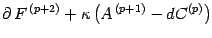 $\displaystyle \partial\, F ^{\, (p+2)}
+
\kappa
\left(
A ^{\, (p+1)}
-
d C ^{(p)}
\right)$