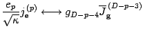 $\displaystyle { e_p\over \sqrt \kappa} j _{\mathrm{e}} ^{\,(p)}\longleftrightarrow
g_{D-p-4 }\overline{J} _{\mathrm{g}} ^{\, (D-p-3)}$