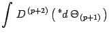 $\displaystyle \int\, D ^{\, (p+2)}
\left(\, {}^{\ast}d\,\Theta _{\, (p+1)}\,\right)$
