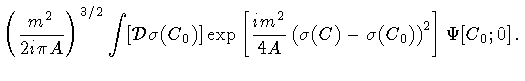 $\displaystyle \left( \frac{m ^{2}}{2 i \pi A} \right) ^{3/2}
\int [{\mathcal{D}...
...\left( \sigma (C) - \sigma (C _{0}) \right) ^{2}
\right]
\Psi [C _{0} ; 0]
\, .$