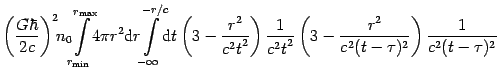 $\displaystyle \left( {{\frac{{G\hbar }}{{2c}}}}\right) ^{2}
\!\!
n_{0}
\!\!
\in...
...rac{{r^{2}}}{{c^{2}(t-\tau )^{2}}}}}\right) {{\frac{1}{{c^{2}(t-\tau )^{2}}
}}}$