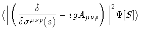 $\displaystyle {\langle}
\Big \vert
\left(
\frac{\delta}{\delta \sigma ^{\mu \nu \rho} (s)}
-
i
g
A _{\mu \nu \rho} \right)
\Big \vert ^{2}
\Psi[S]
{\rangle}$