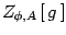 $\displaystyle Z_{\phi , A}\left[\, g\, \right]$