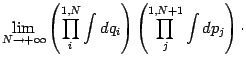 $\displaystyle \lim _{N \to + \infty}
\left( \prod _{i} ^{1,N} \int d q _{i} \right)
\left( \prod _{j} ^{1,N+1} \int d p _{j} \right)
\cdot$