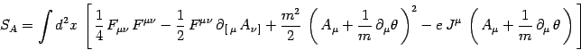 \begin{displaymath}
S_A=\int d^2x  \left[ {1\over 4}  F_{\mu\nu} 
F^{\mu\nu}...
...\mu +{1\over m} 
\partial_\mu  \theta  \right)  \right]
\end{displaymath}