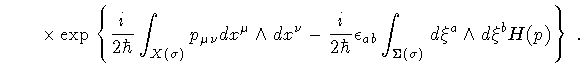 $\displaystyle \qquad \times
\exp
\left\{
\frac{i}{2 \hbar}
\int _{X (\sigma)}
p...
...n _{ab}
\int _{\Sigma (\sigma)} d \xi ^{a} \wedge d \xi ^{b}
H (p)
\right\}
\ .$