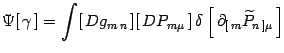 $\displaystyle \Psi[ \gamma ]=
\int [  Dg_{m n} ][  DP_{m\mu} ]  \delta\left[  \partial_{[ m}
\widetilde P_{n ]\mu} \right]$